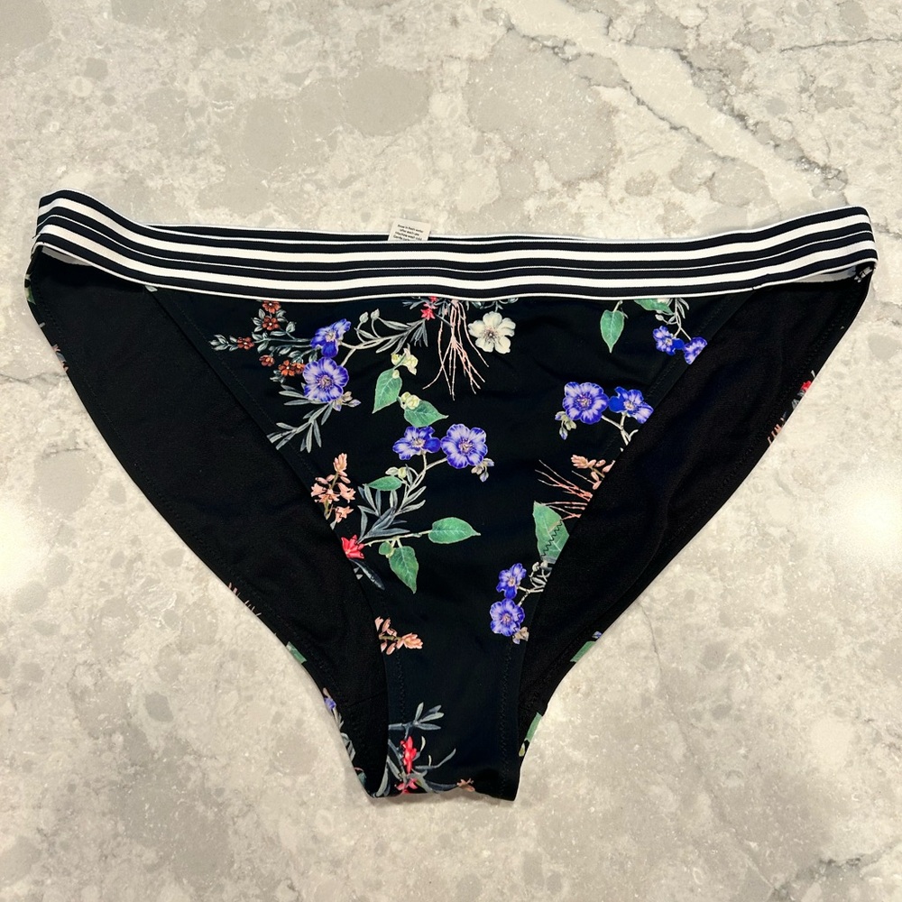 Athleta Floral Black Swim Bottoms Medium-Rise